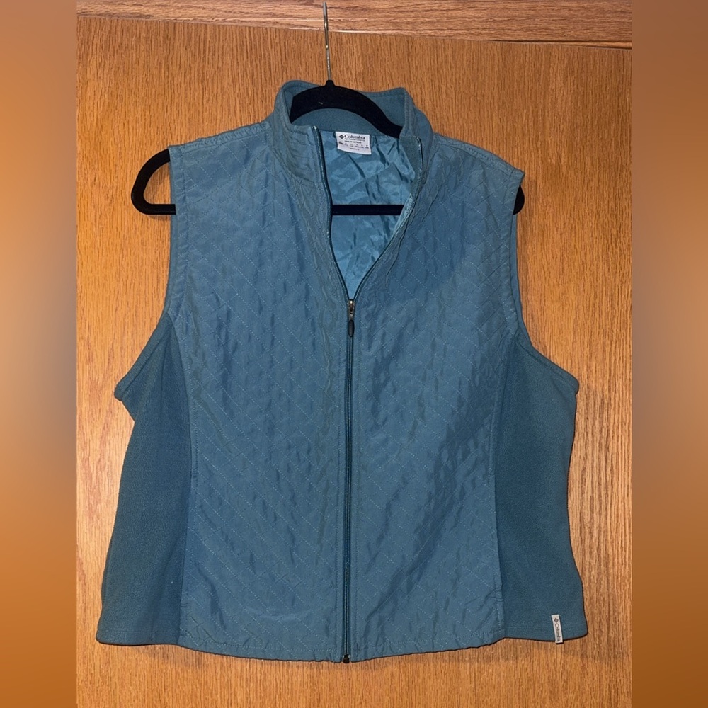 Columbia Women's Teal Blue Quilted Full Zip Fleece Panel Vest Size XL